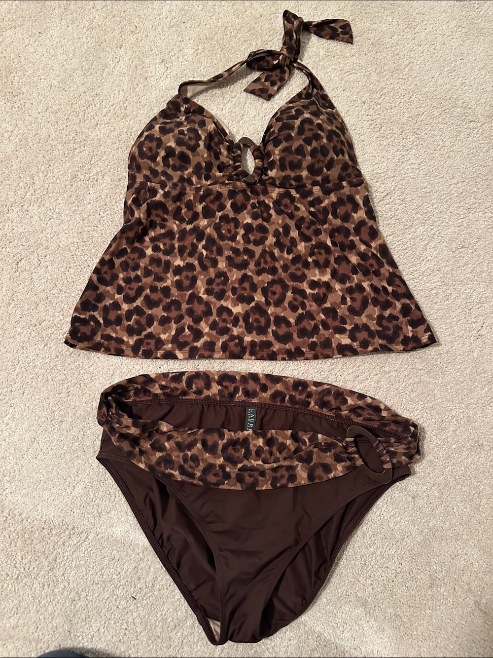 Ralph Lauren Brown Leopard Tankini Swim Set
